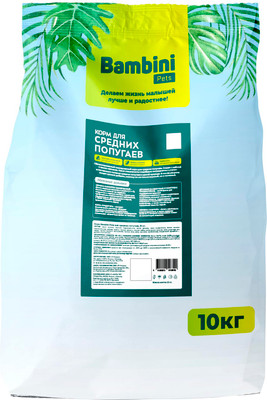 Корм для птиц Bambini Pets Для средних попугаев (10кг) - 