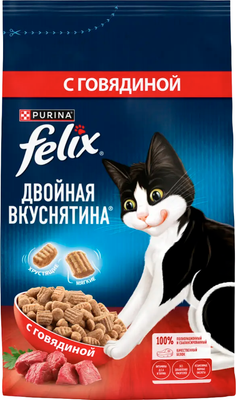 Сухой корм для кошек Felix Двойная вкуснятина с говядиной (1.3кг) - 