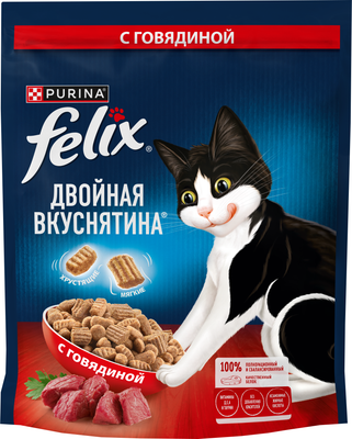 Сухой корм для кошек Felix Двойная вкуснятина с говядиной (600г) - 