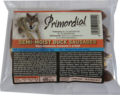 

Лакомство для собак, Sausages Dog Semi Moist Duck