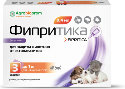 Капли от блох Pchelodar Фипритика для котят и щенков до 1кг (3шт) -