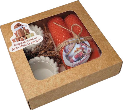 Подарочный набор Ozarich Крафт Новогодний с 2-мя свечами и подсвечниками (розовый) - 