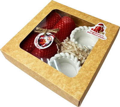 Подарочный набор Ozarich Крафт Новогодний с 2-мя свечами и подсвечниками (красный) - 