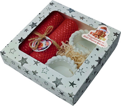 Подарочный набор Ozarich Звезда Новогодний с 2-мя свечами и подсвечниками (красный) - 