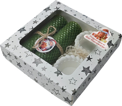 Подарочный набор Ozarich Звезда Новогодний с 2-мя свечами и подсвечниками (зеленый) - 