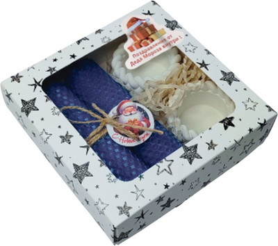 Подарочный набор Ozarich Звезда Новогодний с 2-мя свечами и подсвечниками (синий) - 