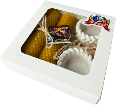 Подарочный набор Ozarich Снежинка Рождественский с 2-мя свечами и подсвечниками (желтый) - 