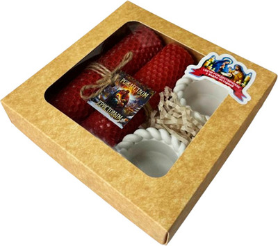 Подарочный набор Ozarich Крафт Рождественский с 2-мя свечами и подсвечниками (красный) - 