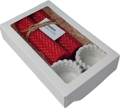 Подарочный набор Ozarich Рождественский с 2-мя свечами и подсвечниками (красный) - 