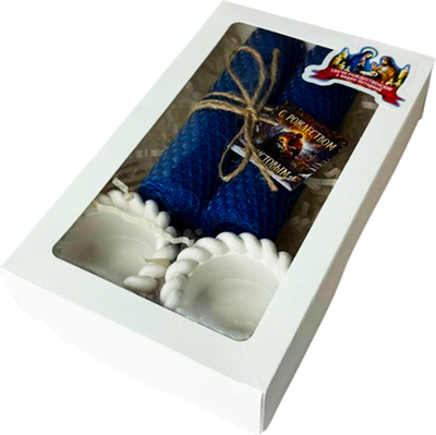 Подарочный набор Ozarich Рождественский с 2-мя свечами и подсвечниками (синий) - 