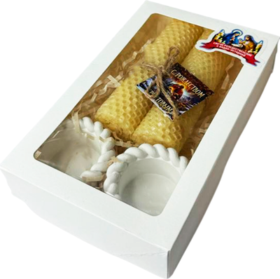 Подарочный набор Ozarich Рождественский с 2-мя свечами и подсвечниками (белый) - 