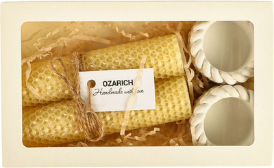 Подарочный набор Ozarich Сувенирный с 2-мя свечами и подсвечниками / Г5 (белый) - 