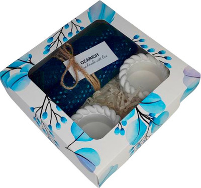 Подарочный набор Ozarich Сувенирный с 2-мя свечами и подсвечниками / Г14 (синий) - 