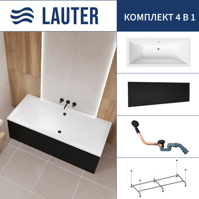 Ванна акриловая Lauter Oasis 170 / 21203070 (с каркасом, лицевым экраном черного цвета и сифоном 21Y11021 матовый черный) -