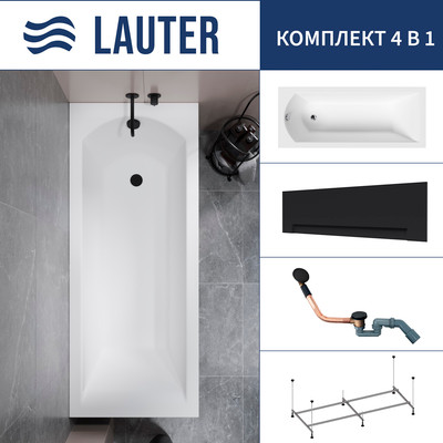 Ванна акриловая Lauter Amelia 150 / 21204050 (с каркасом, лицевым экраном черного цвета и сифоном 21Y11021 матовый черный) -