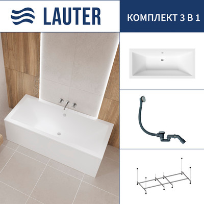 Ванна акриловая Lauter Oasis 180 / 21203080 (с каркасом и сифоном 21Y31000 хром) -