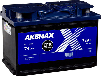 Автомобильный аккумулятор AKBMAX EFB L 720A / 6СТ-74EFB 463977 (74 А/ч) - 