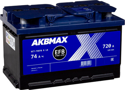 Автомобильный аккумулятор AKBMAX EFB R 720A / 6СТ-74EFB R LB 463975 (74 А/ч) - 