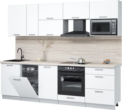 Кухонный гарнитур Интерлиния Мила Лайт 2.6-ПМ4  (белый платинум/белый платинум/травертин серый) - 