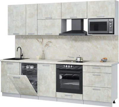 Кухонный гарнитур Интерлиния Мила Лайт 2.6-ПМ4 ( бетон лайт/бетон лайт/опал светлый) - 