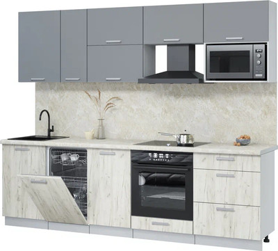 Кухонный гарнитур Интерлиния Мила Лайт 2.6-ПМ4  (серебро/дуб белый/опал светлый) - 