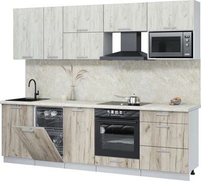 Кухонный гарнитур Интерлиния Мила Лайт 2.6-ПМ4 ( дуб белый/дуб серый/опал светлый) - 