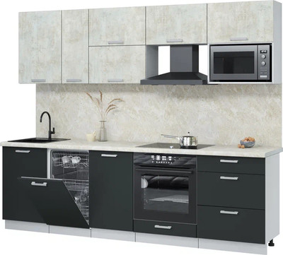 Кухонный гарнитур Интерлиния Мила Лайт 2.6-ПМ4  (бетон лайт/антрацит/опал светлый) - 