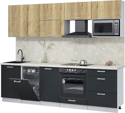 Кухонный гарнитур Интерлиния Мила Лайт 2.6-ПМ4  (дуб золотой/антрацит/опал светлый) - 