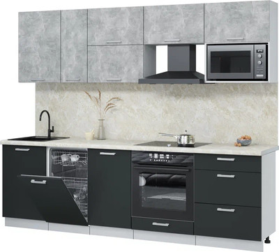 Кухонный гарнитур Интерлиния Мила Лайт 2.6-ПМ4  (бетон/антрацит/опал светлый) - 