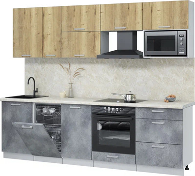 Кухонный гарнитур Интерлиния Мила Лайт 2.6-ПМ4  (дуб золотой/бетон портленд/опал светлый) - 