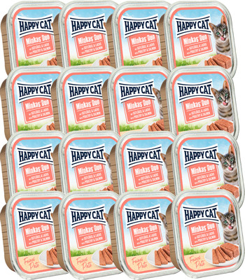 Влажный корм для кошек Happy Cat Minkas Duo Паштет из птицы и лосося (16х100г) - 