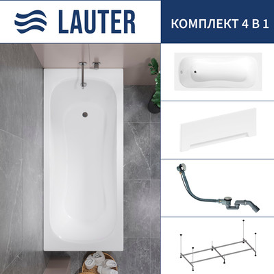 Ванна акриловая Lauter Sophia 170 / 21205170 (с каркасом, лицевым экраном белого цвета и сифоном 21Y32000 хром) - 