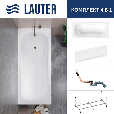 Ванна акриловая Lauter Sophia 150 / 21205150 (с каркасом, лицевым экраном белого цвета и сифоном 21Y11022 белый) - 