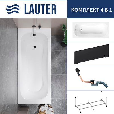 Ванна акриловая Lauter Sophia 170 / 21205170 (с каркасом, лицевым экраном черного цвета и сифоном 21Y11021 матовый черный) -