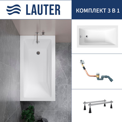 Ванна акриловая Lauter Estelle 130 / 21206030 (с ножками и сифоном 21Y11010 хром) -