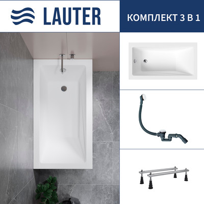 Ванна акриловая Lauter Estelle 130 / 21206030 (с ножками и сифоном 21Y31002 белый) -