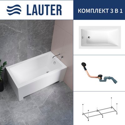 Ванна акриловая Lauter Estelle 130 / 21206030 (с каркасом и сифоном 21Y11021 матовый черный) -