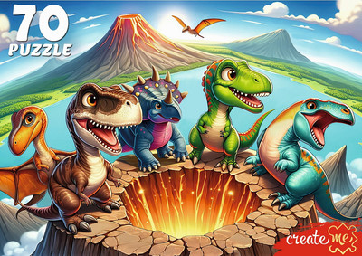 Пазл РЫЖИЙ КОТ Динозавры у кратера / УК70-0225 (70эл) - 