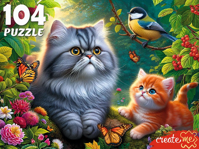 Пазл РЫЖИЙ КОТ Котики с синицей / Ф104-7603 (104эл) - 