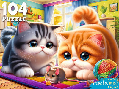 Пазл РЫЖИЙ КОТ Котята и мышонок / Ф104-6643 (104эл) - 