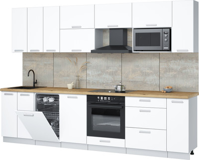 Кухонный гарнитур Интерлиния Мила Лайт 3.0-ПМ4  (белый платинум/белый платинум/дуб бунратти) - 