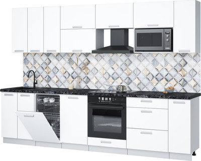 Кухонный гарнитур Интерлиния Мила Лайт 3.0-ПМ4  (белый платинум/белый платинум/кастилло темный) - 