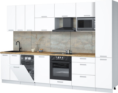 Кухонный гарнитур Интерлиния Мила Лайт 3.1-ПМ4  (белый платинум/белый платинум/дуб бунратти) - 