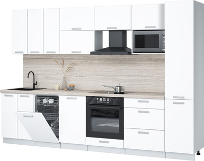 Кухонный гарнитур Интерлиния Мила Лайт 3.1-ПМ4  (белый платинум/белый платинум/травертин серый) - 