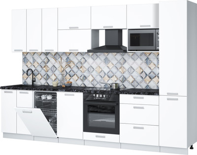 Кухонный гарнитур Интерлиния Мила Лайт 3.1-ПМ4  (белый платинум/белый платинум/кастилло темный) - 