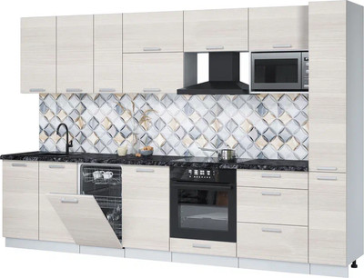 Кухонный гарнитур Интерлиния Мила Лайт 3.2-ПМ4  (вудлайн кремовый/вудлайн кремовый/кастилло темный) - 