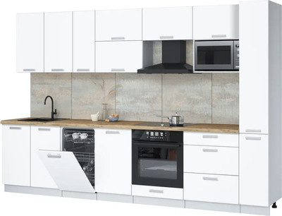 Кухонный гарнитур Интерлиния Мила Лайт 3.2-ПМ4  (белый платинум/белый платинум/дуб бунратти) - 