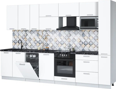 Кухонный гарнитур Интерлиния Мила Лайт 3.2-ПМ4  (белый платинум/белый платинум/кастилло темный) - 