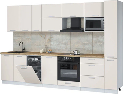 Кухонный гарнитур Интерлиния Мила Лайт 3.2-ПМ4  (персидский жемчуг/персидский жемчуг/дуб бунратти) - 