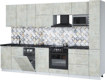 Кухонный гарнитур Интерлиния Мила Лайт 3.2-ПМ4  (бетон лайт/бетон лайт/кастилло темный) - 